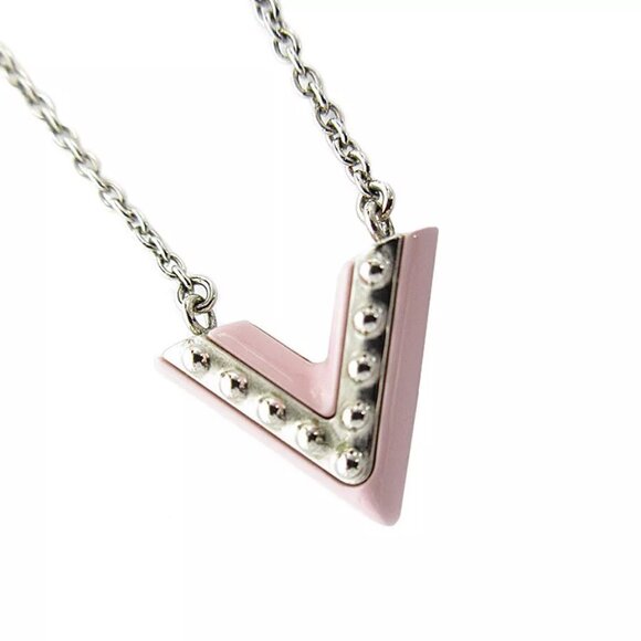 Auth LOUIS VUITTON Essential VNecklace Silver / Pink metal M63182 s0025g - Picture 2 of 8